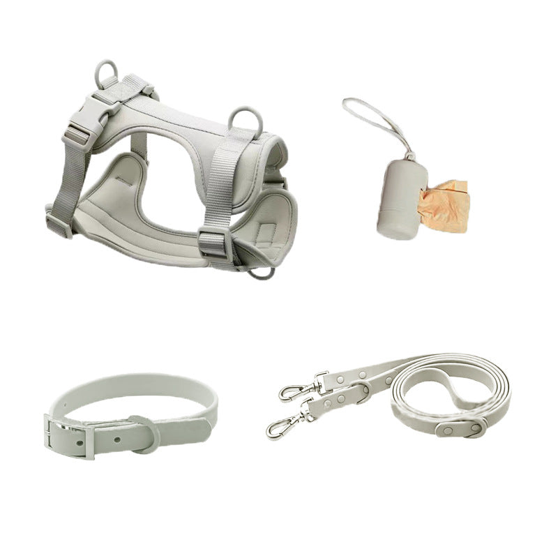 4pc Set: Waterproof Dog Chest Harness Leash and Waste Bag Dispenser
