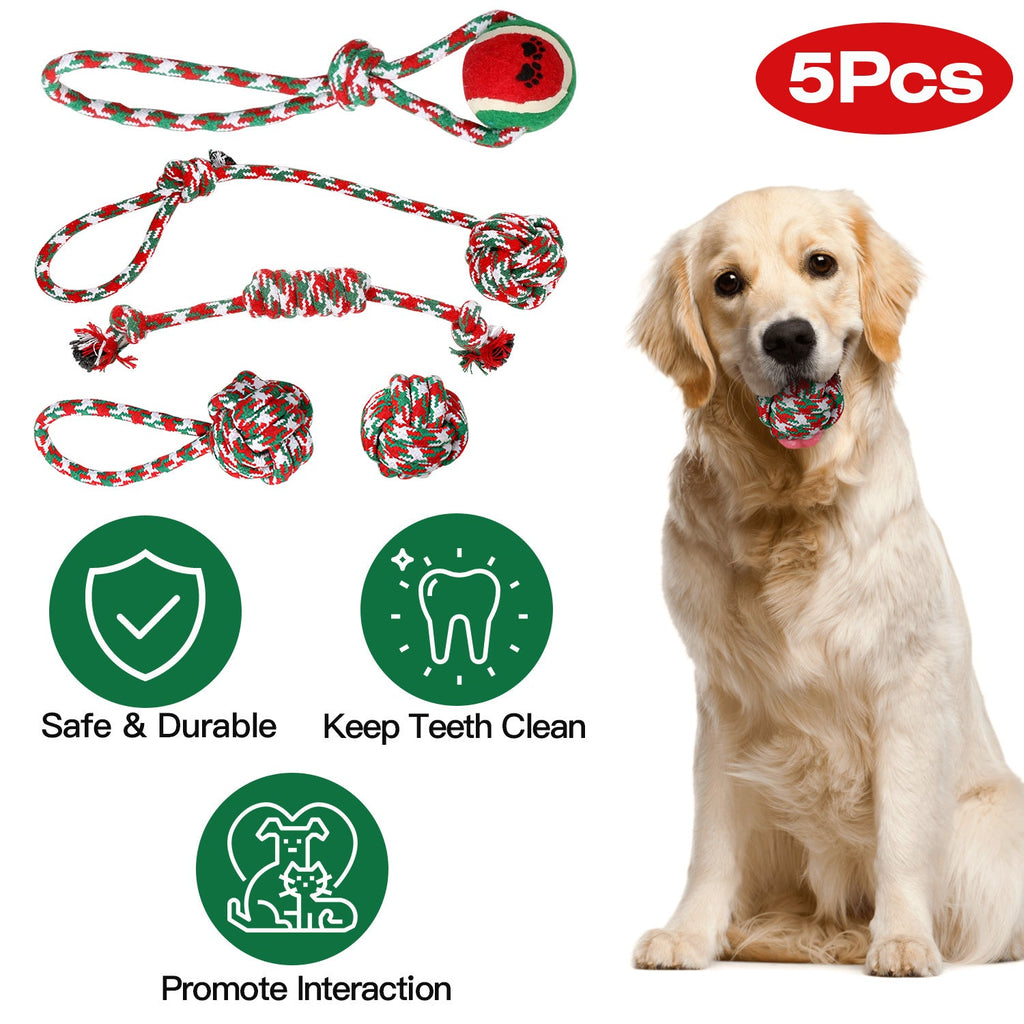 Set Of 5Pcs Christmas Dog Rope Chew Toys