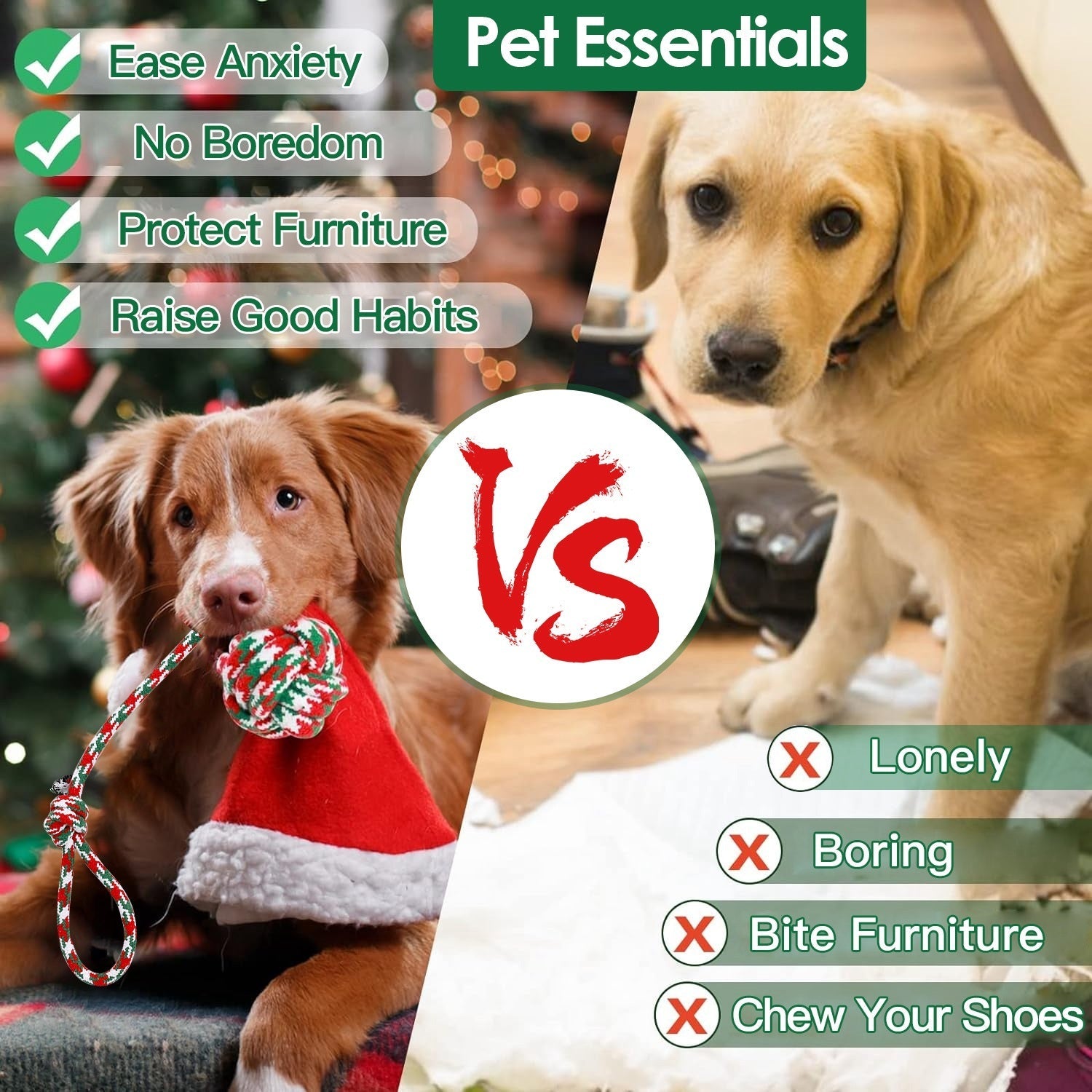 Set Of 5Pcs Christmas Dog Rope Chew Toys