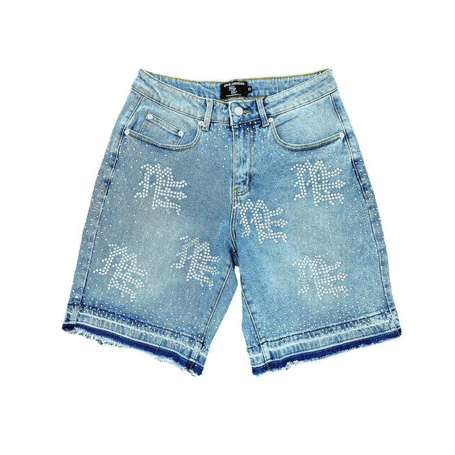 Mixed Emotions ‘ME’ Rhinestone Denim Shorts Hover Image