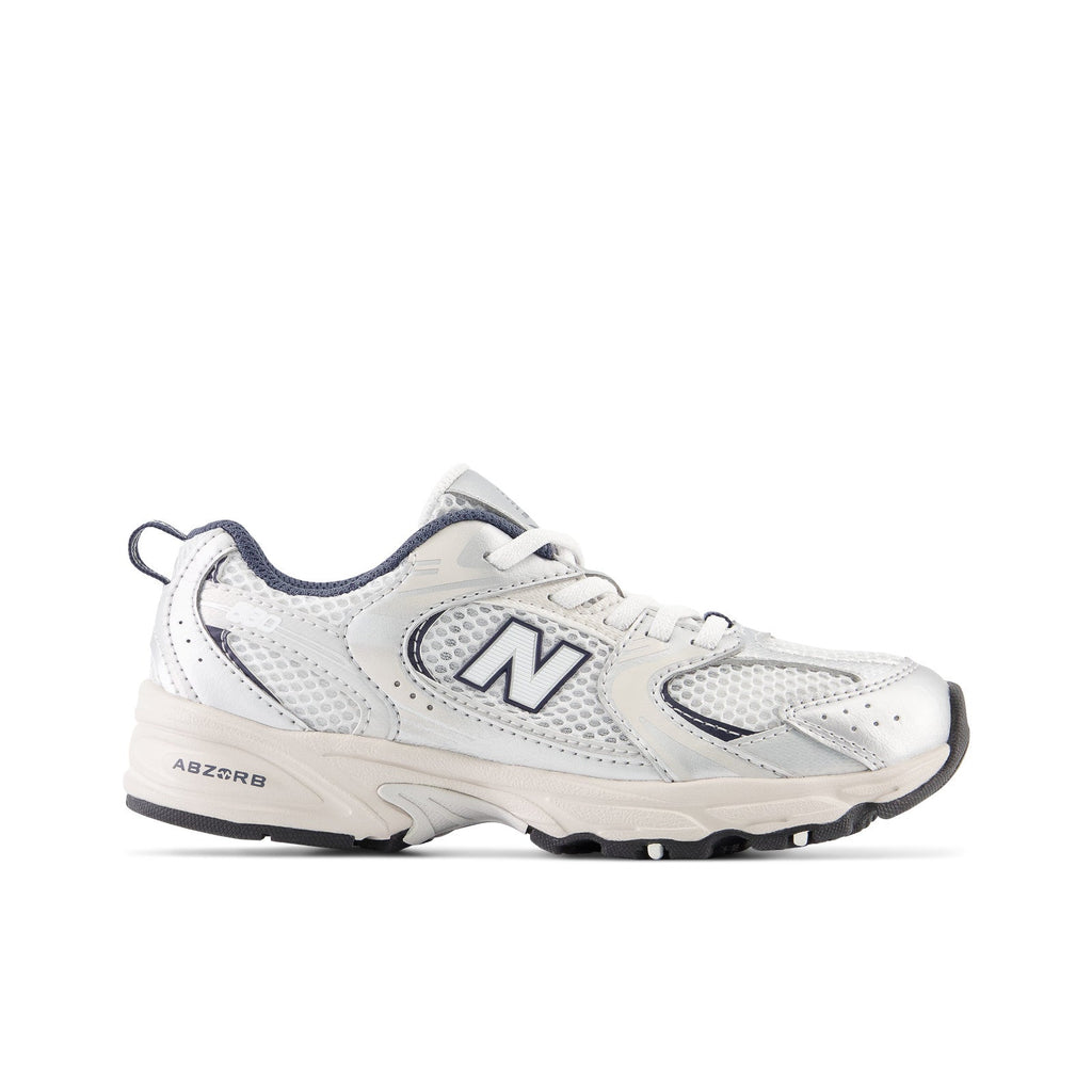 New Balance Kid's 530 Bungee in Summer Fog with Nimbus Cloud and NB Navy